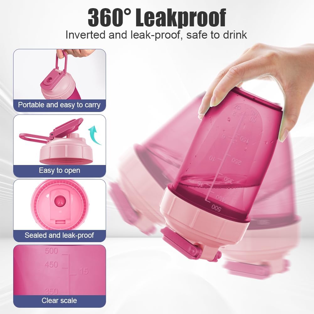 Thumbnail 2 de Alaoo Protein Shaker Bottle 500ml, 2-Pack with Metal Mixing Ball – Black & Rose Red