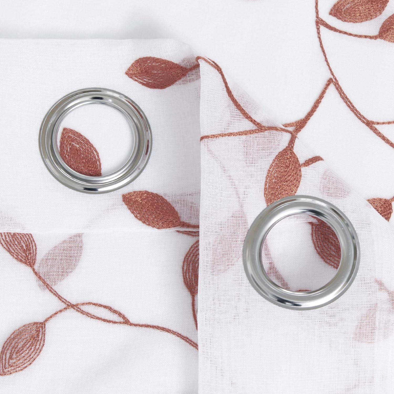 Thumbnail 3 de Deconovo lot de 2 voilages effet lin avec motif brodé orange 140×138 cm (œillets)