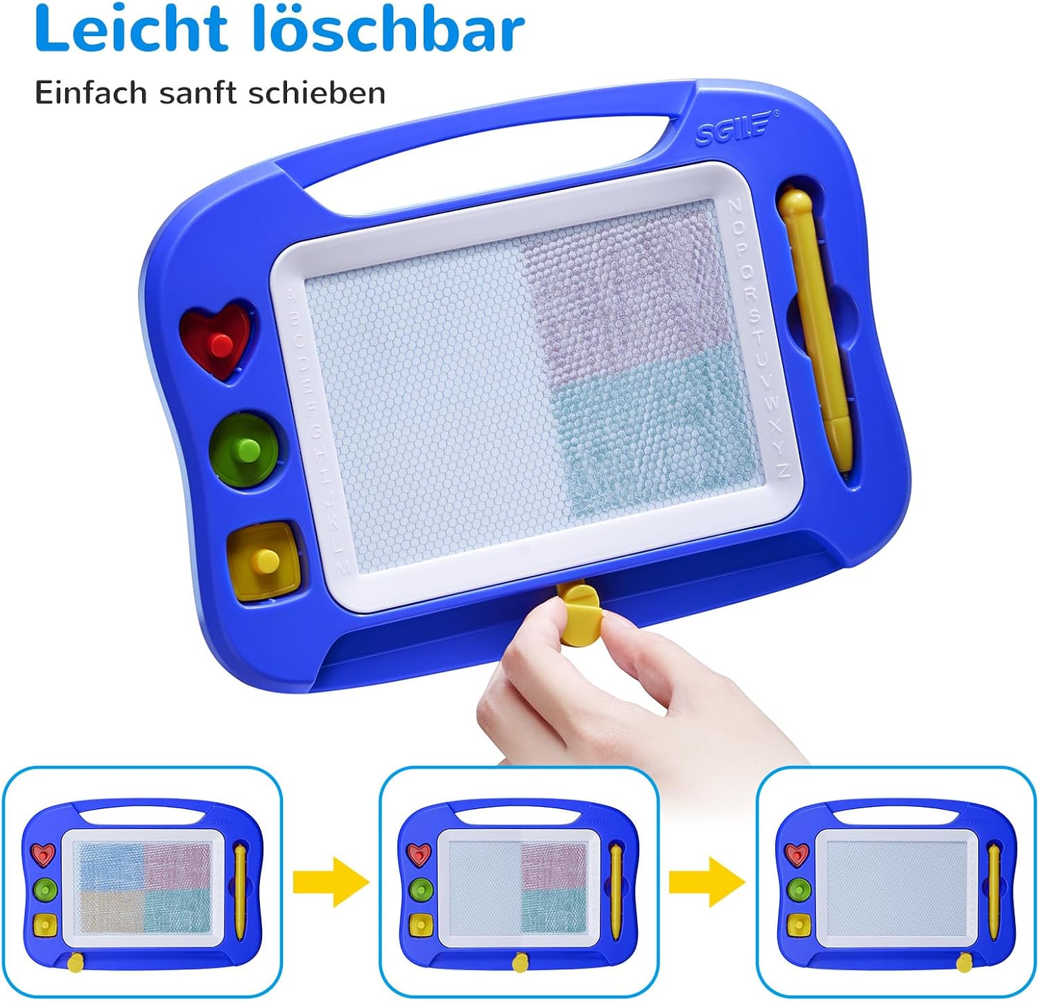 Thumbnail 2 de SGILE magnetische Maltafel Zaubertafel Kinder (blau) – mit Stift, 3 magnetischen Stempeln, ab 2 Jahren