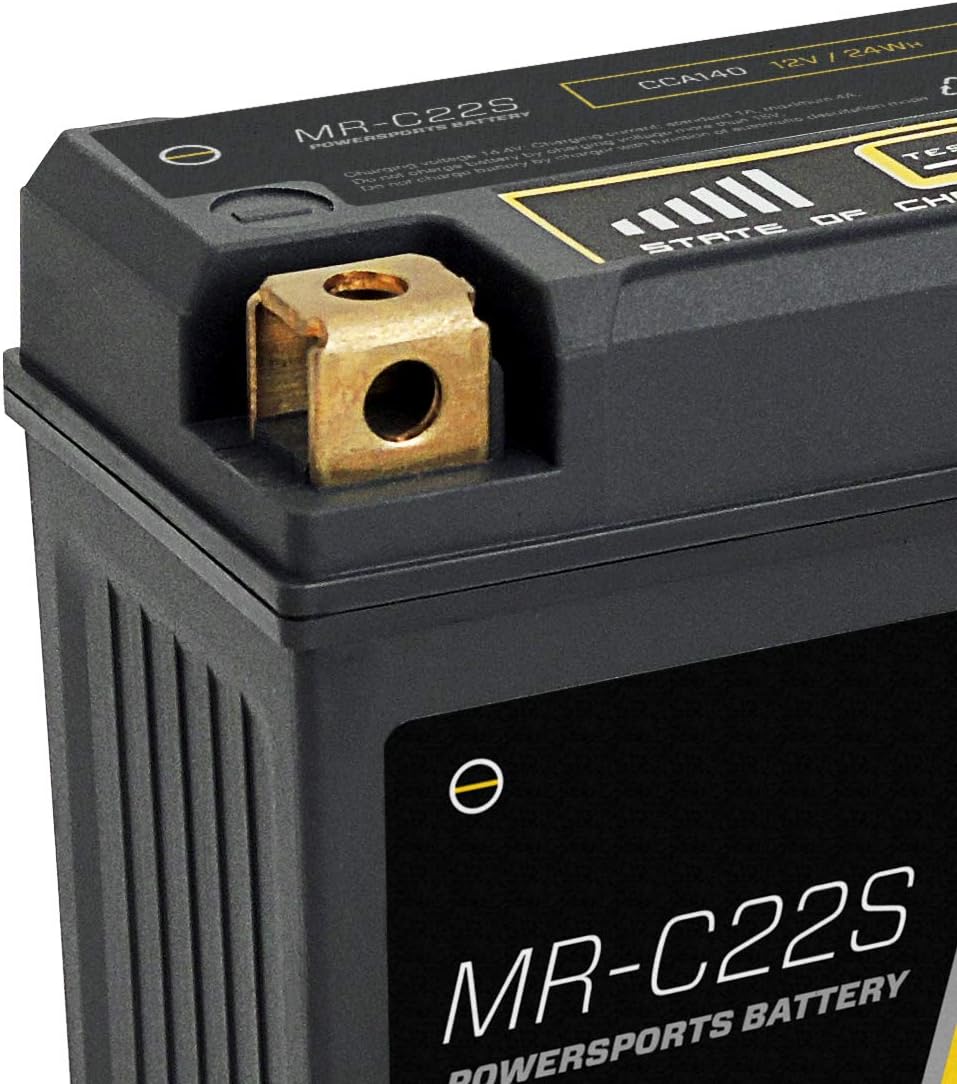 Detalle de MAXTOOLS MR-C22S Batteria 12 V LifePO4: leggera, resistente e pronta all’uso per moto, quad e ATV