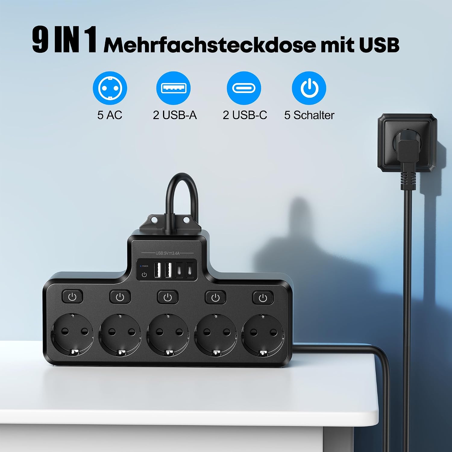 Detalle 2 de COLSTAR Steckdosenleiste 5‑fach mit USB