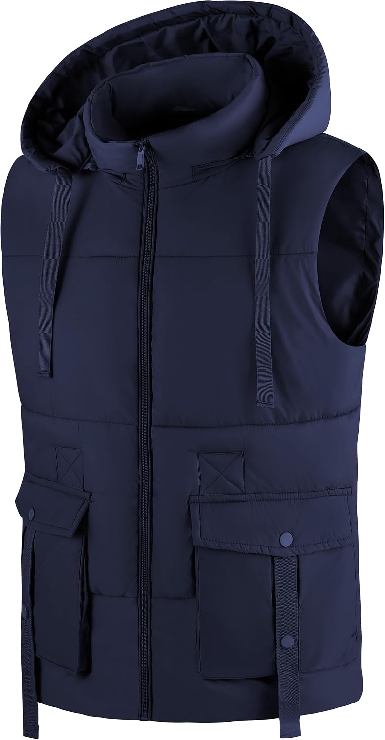 Detalle de ZITY gewatteerde bodywarmer voor heren met capuchon en zakken