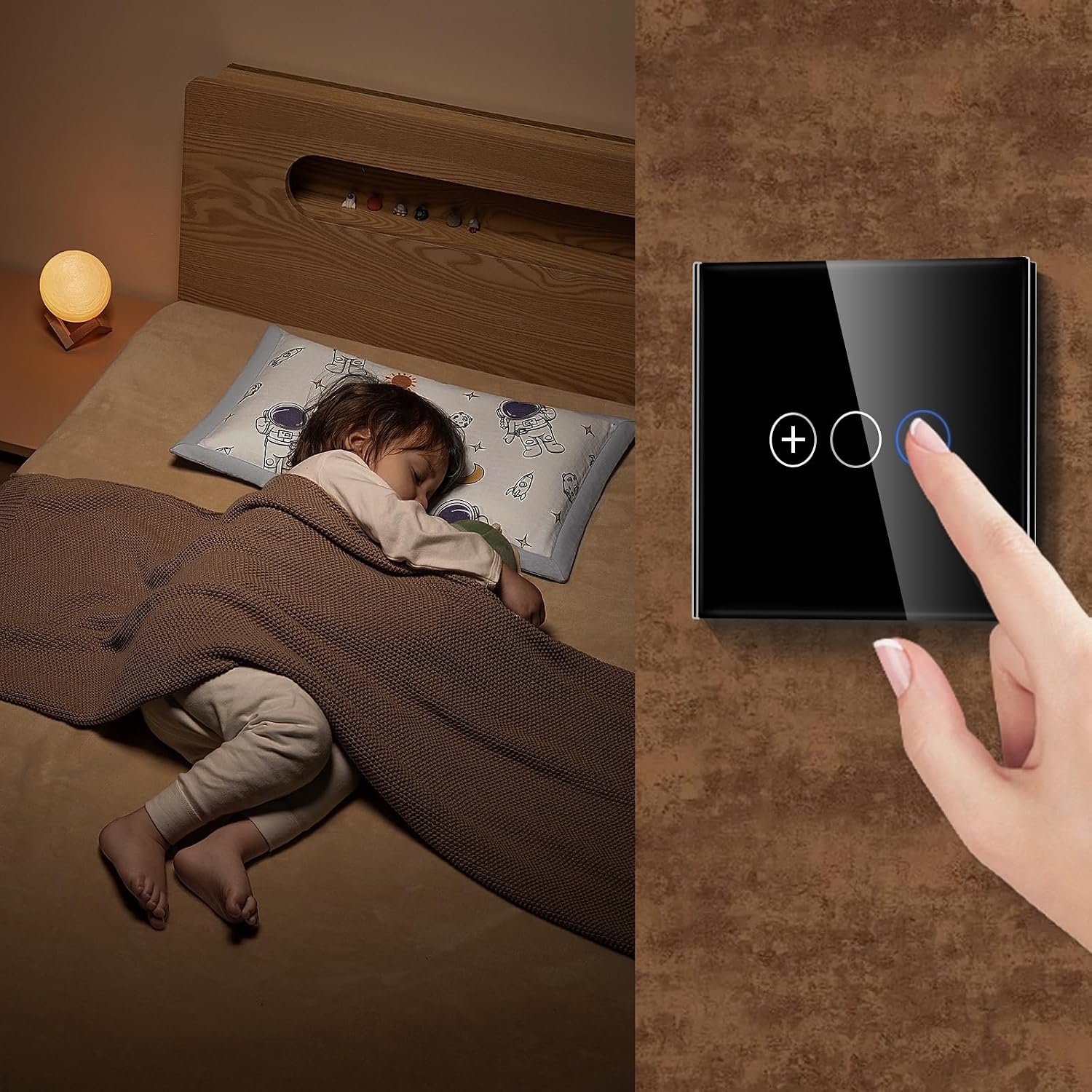 Detalle de LIAONFOY Normaler Touch Dimmschalter Unterputz (Glas-Touch, LED-Dimmer) 110–240V, 86 mm, schwarz