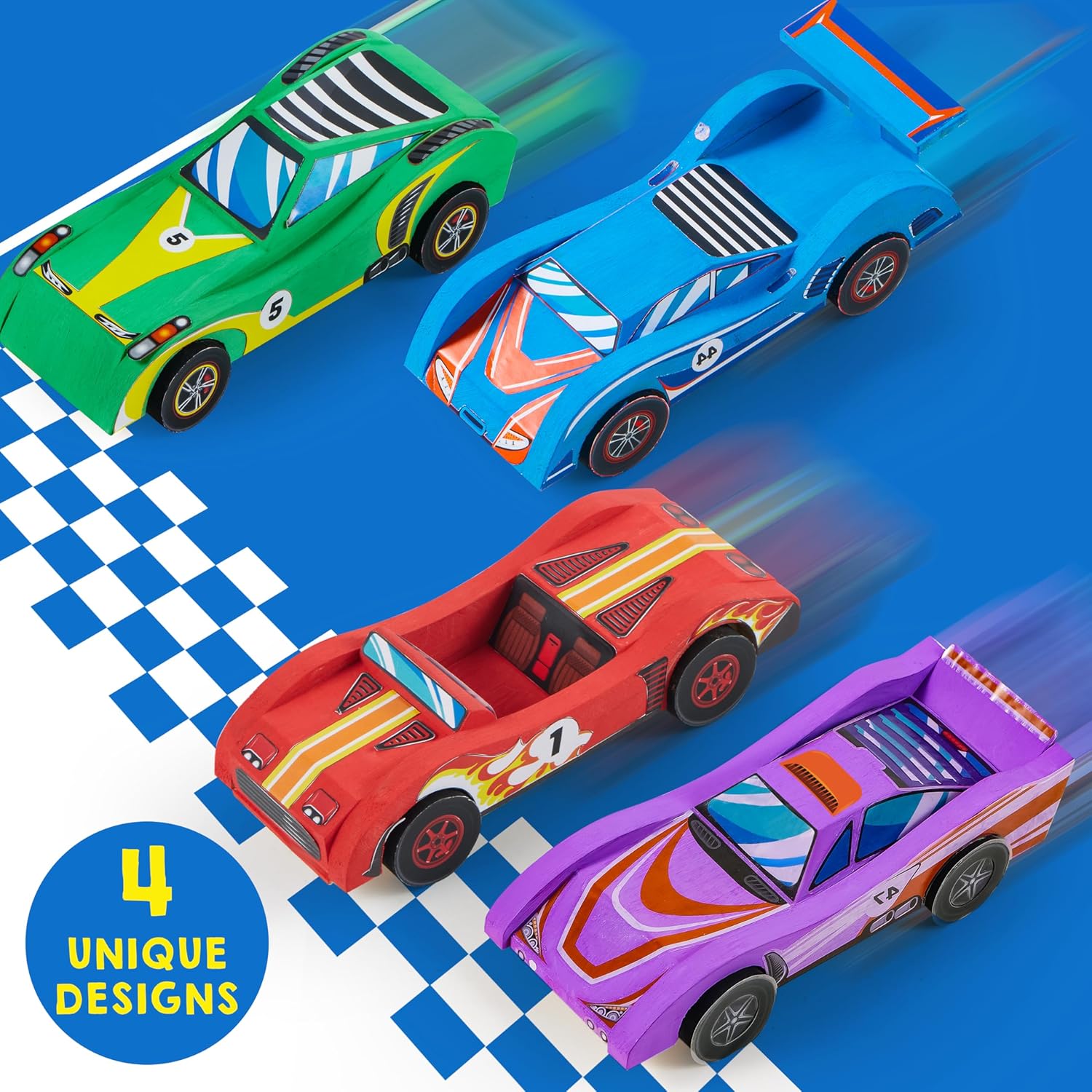 Thumbnail 5 de Klever Kits 4 DIY Wooden Race Cars kit 4-pack