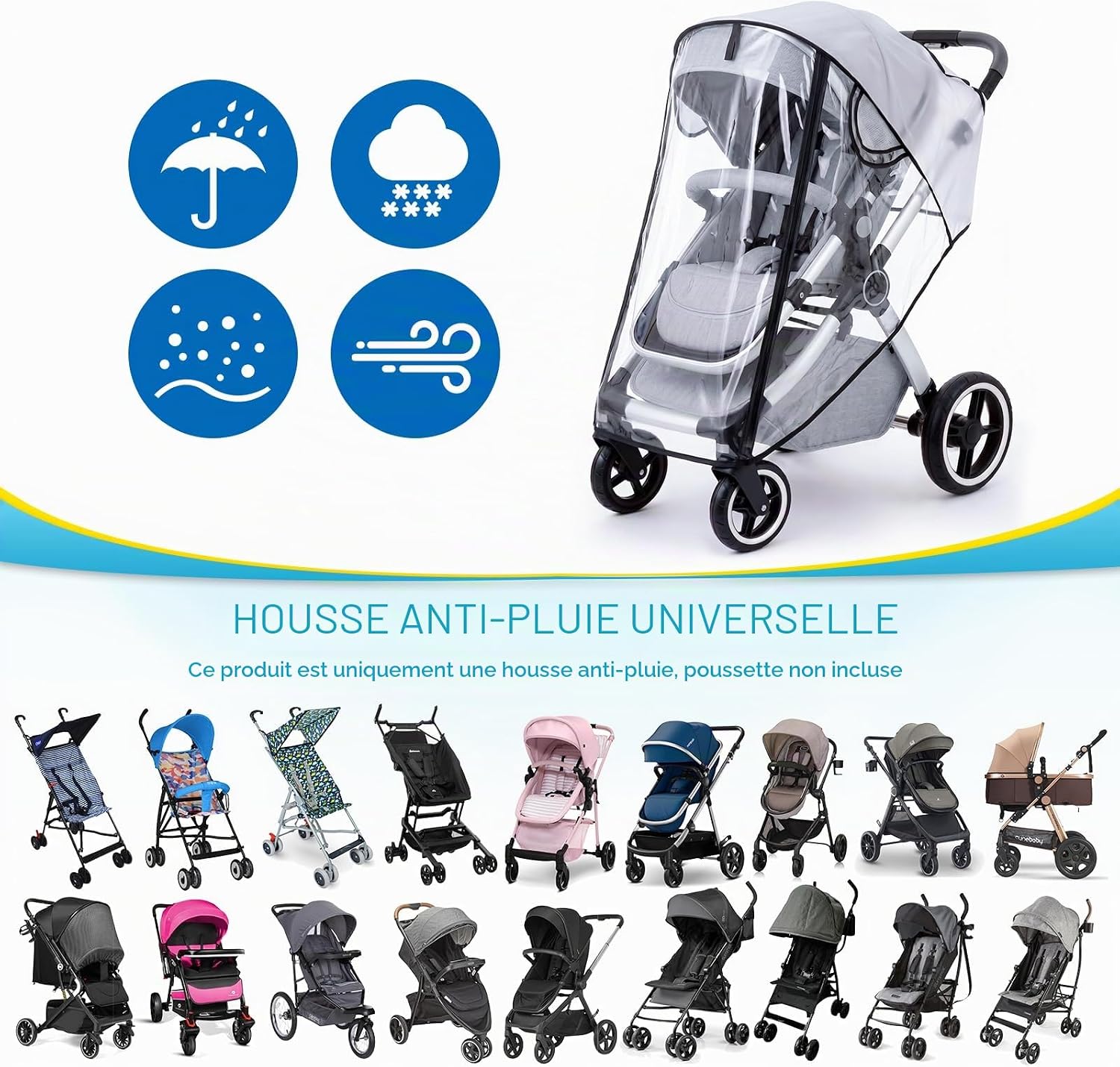 Detalle de Orzbow Habillage Pluie Universelle pour Poussette — Transparence et protection réinventées
