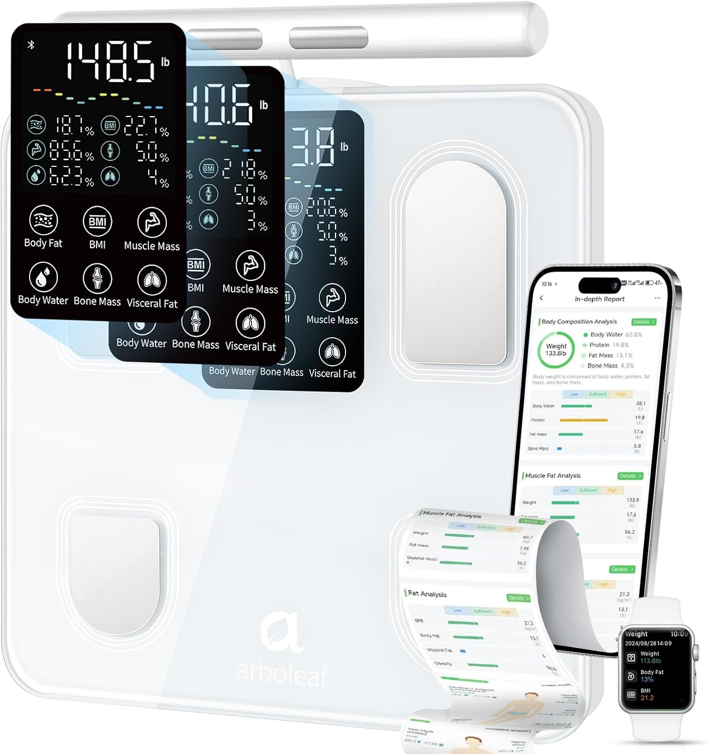 Detalle de arboleaf Smart Scale with 8-Electrode Body Composition Analysis and App Tracking