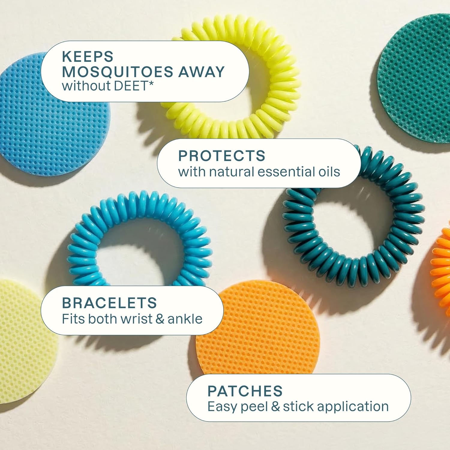 Detalle de Cliganic Mosquito Repellent Bracelet Stickers Pack for Kids & Adults – 20 Bracelets + 30 Patches, DEET-Free, Essential Oil Infused