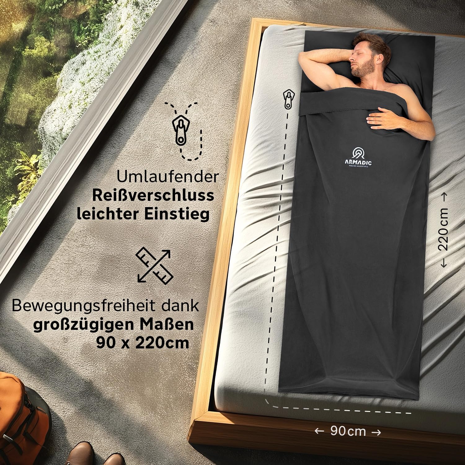 Thumbnail 1 de Armadic Hüttenschlafsack aus Mikrofaser oder Bio-Baumwolle (230 g / 380 g) – ultraleichtes Inlett für Reisen