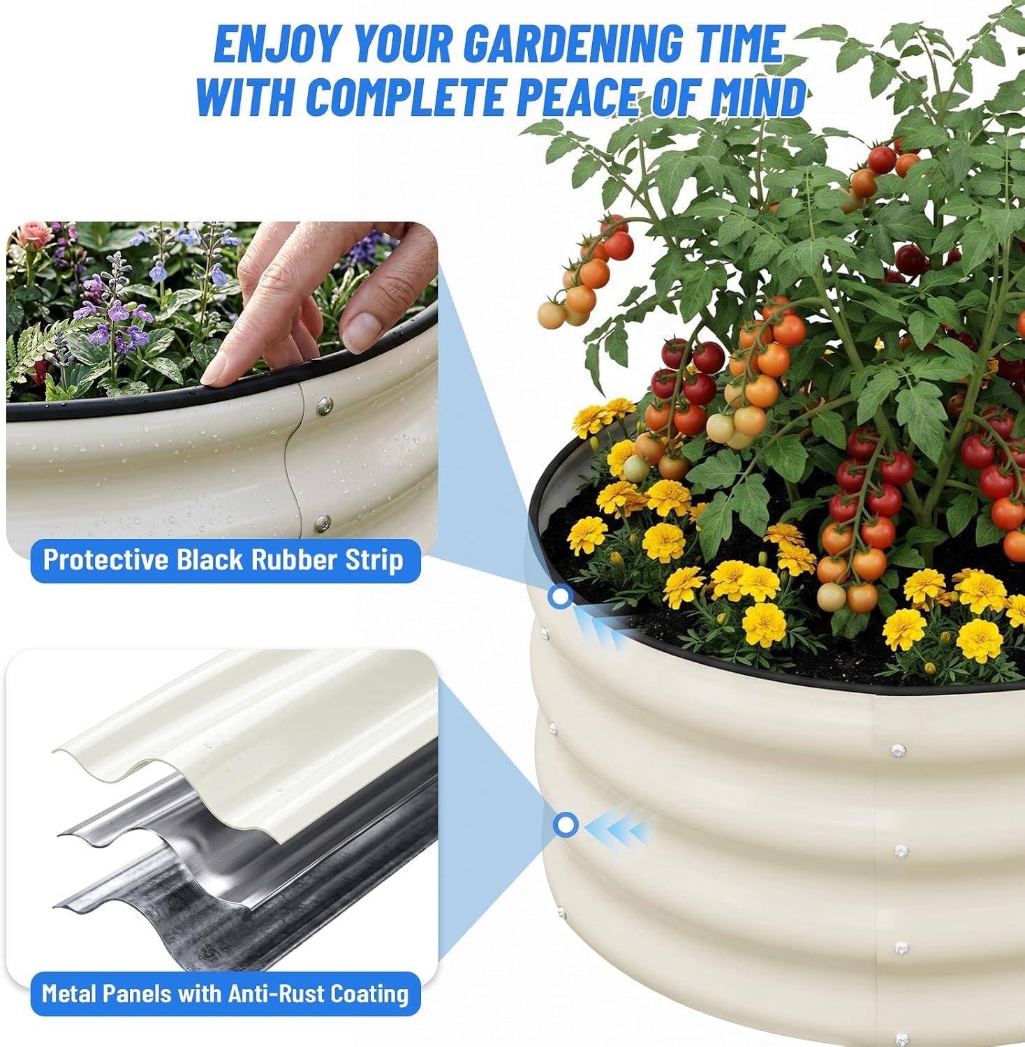 Detalle de SnugNiture 3-Piece Round Galvanized Raised Garden Bed Kit, White, 2x2x1 ft