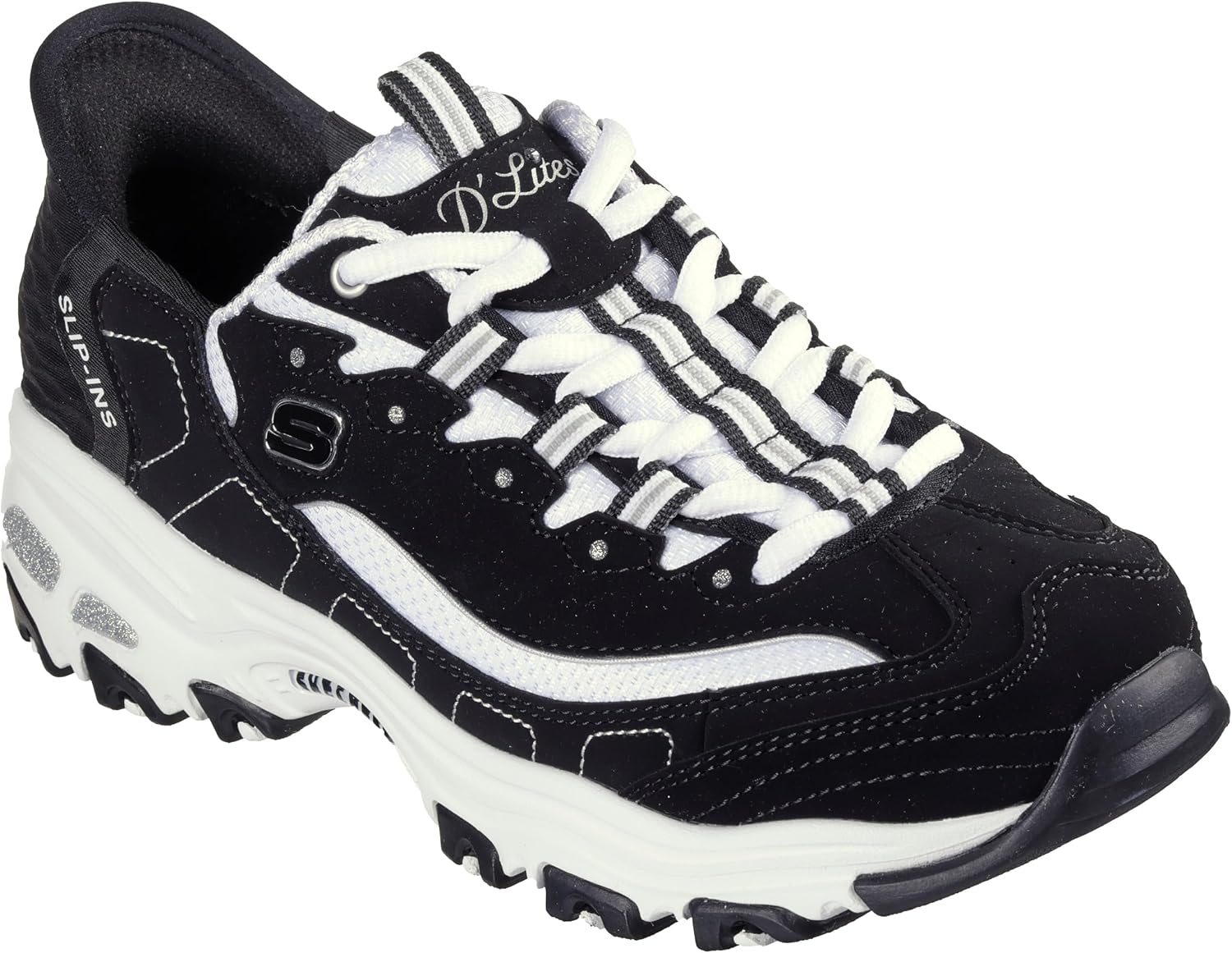 Detalle de SKECHERS D'LITES-NEW CLASSIC_150030 レディーススニーカー|ハンズフリー、メモリーフォーム、レザー&メッシュ