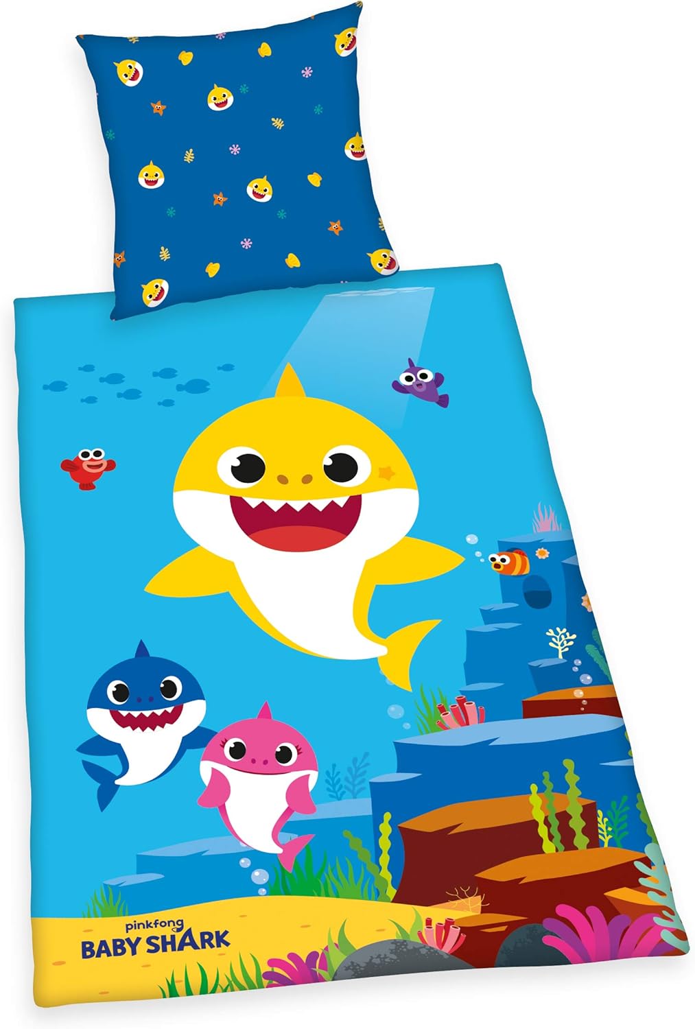 Detalle de Parure de lit Herding Baby Shark (2 pièces) réversible : taie 80 x 80 cm + housse de couette 135 x 200 cm