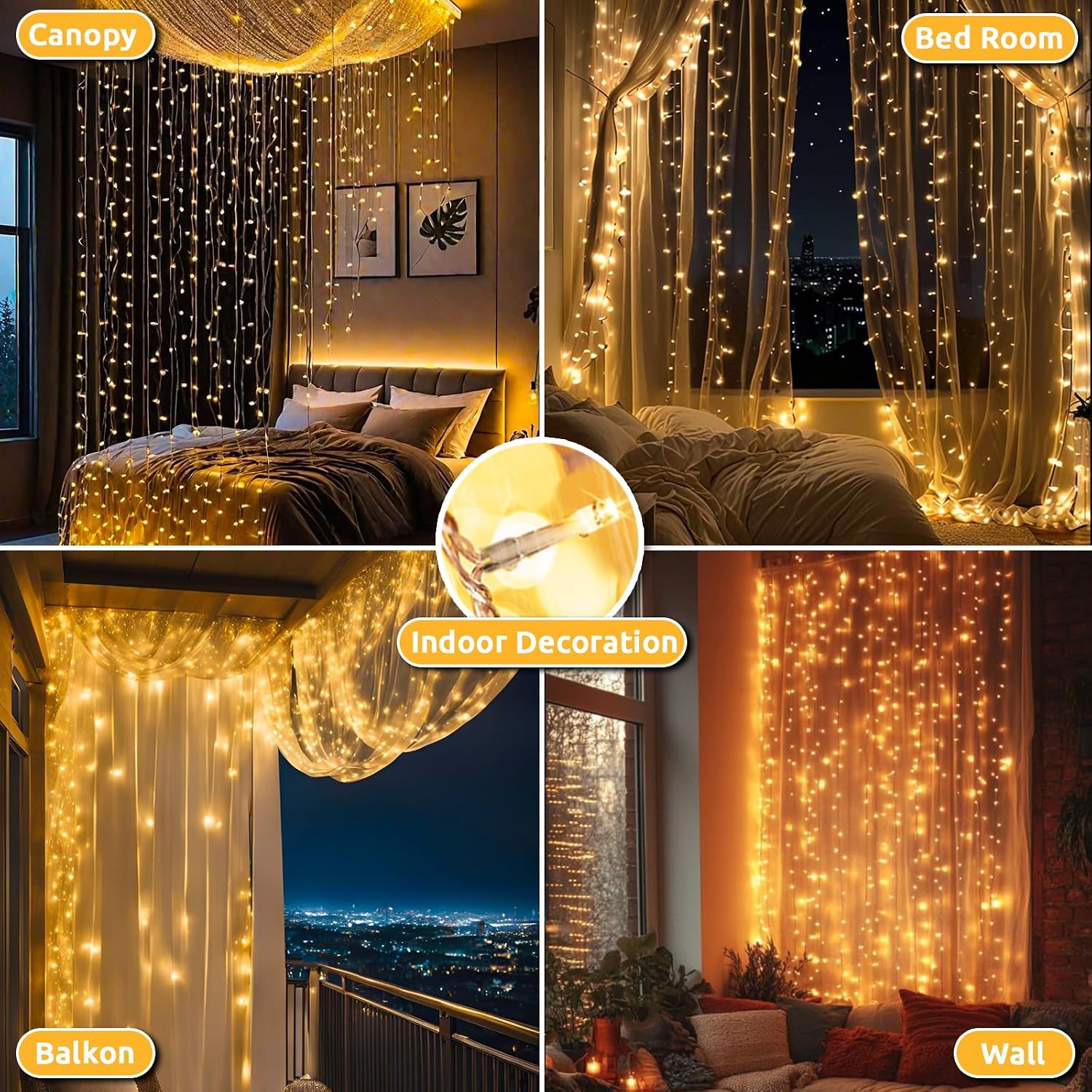 Thumbnail 1 de Dekofun 2 pezzi tenda luminosa 3x3 m con 300 LED bianco caldo, timer e 8 modalità (IP65)