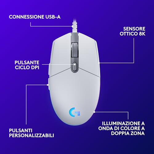 Detalle 2 de Logitech G G203 LIGHTSYNC Mouse Gaming con Illuminazione RGB - Bianco