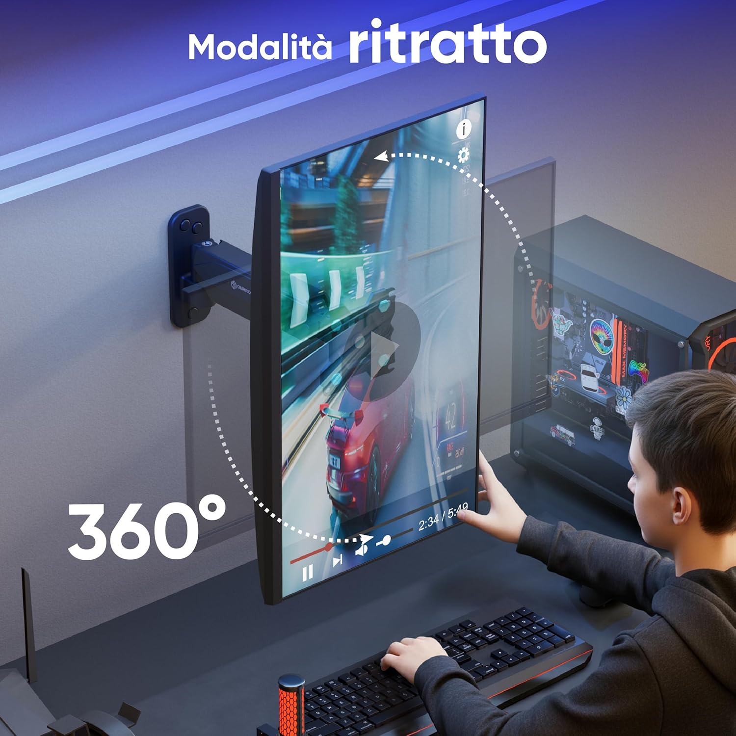 Thumbnail 5 de ONKRON Braccio Monitor e TV da Parete G120-B 13–34 pollici (VESA 75x75/100x100) inclinabile e orientabile, nero