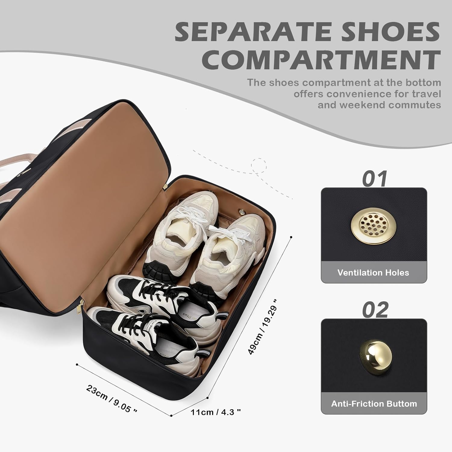 Thumbnail 4 de 46L Sac de Voyage pour Femme avec Compartiment à Chaussures et Trousse de Toilette – Noir