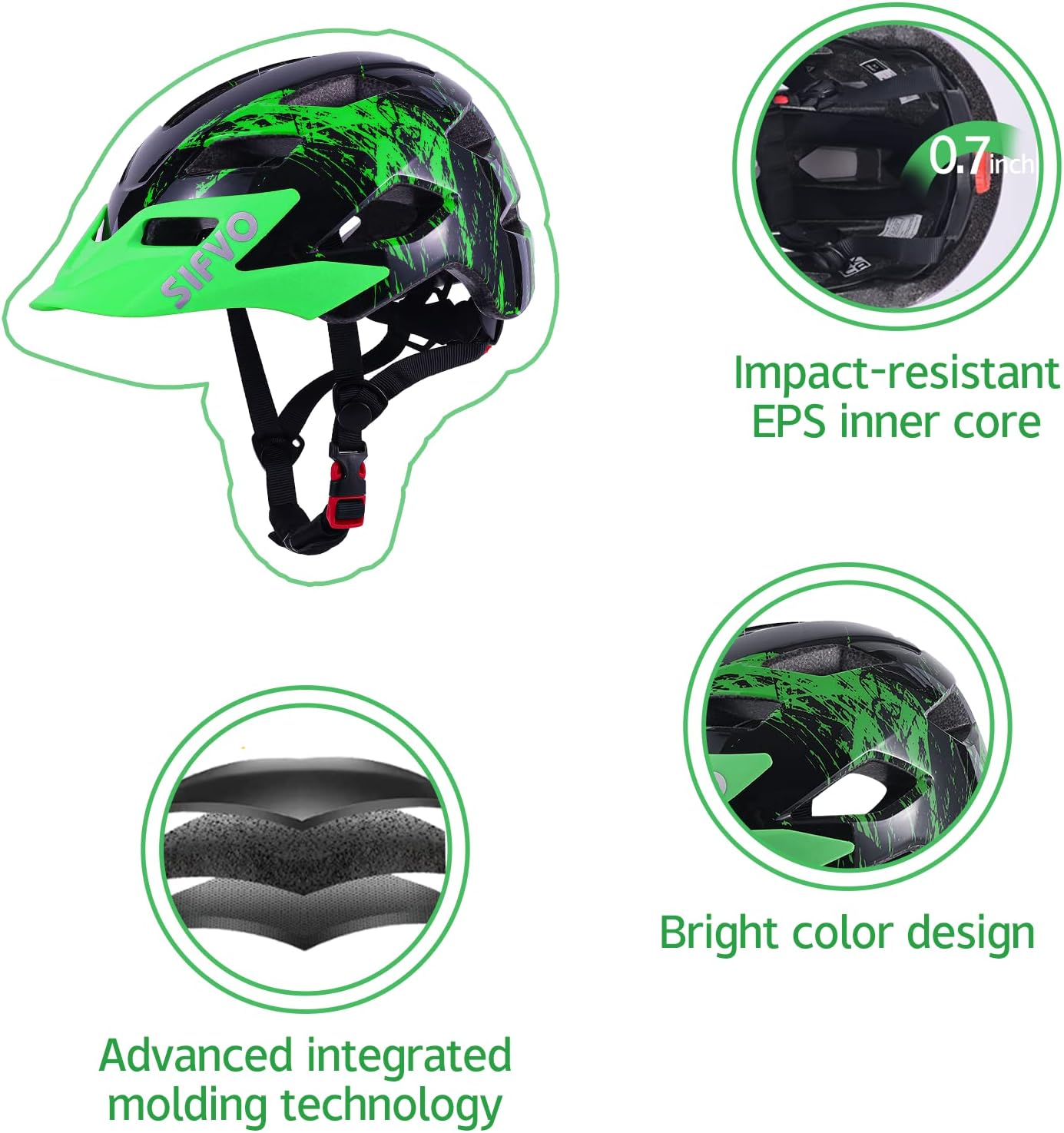 Thumbnail 2 de SIFVO Kids Bike Helmet with Removable Visor (Kids 5–14, 50–57cm)