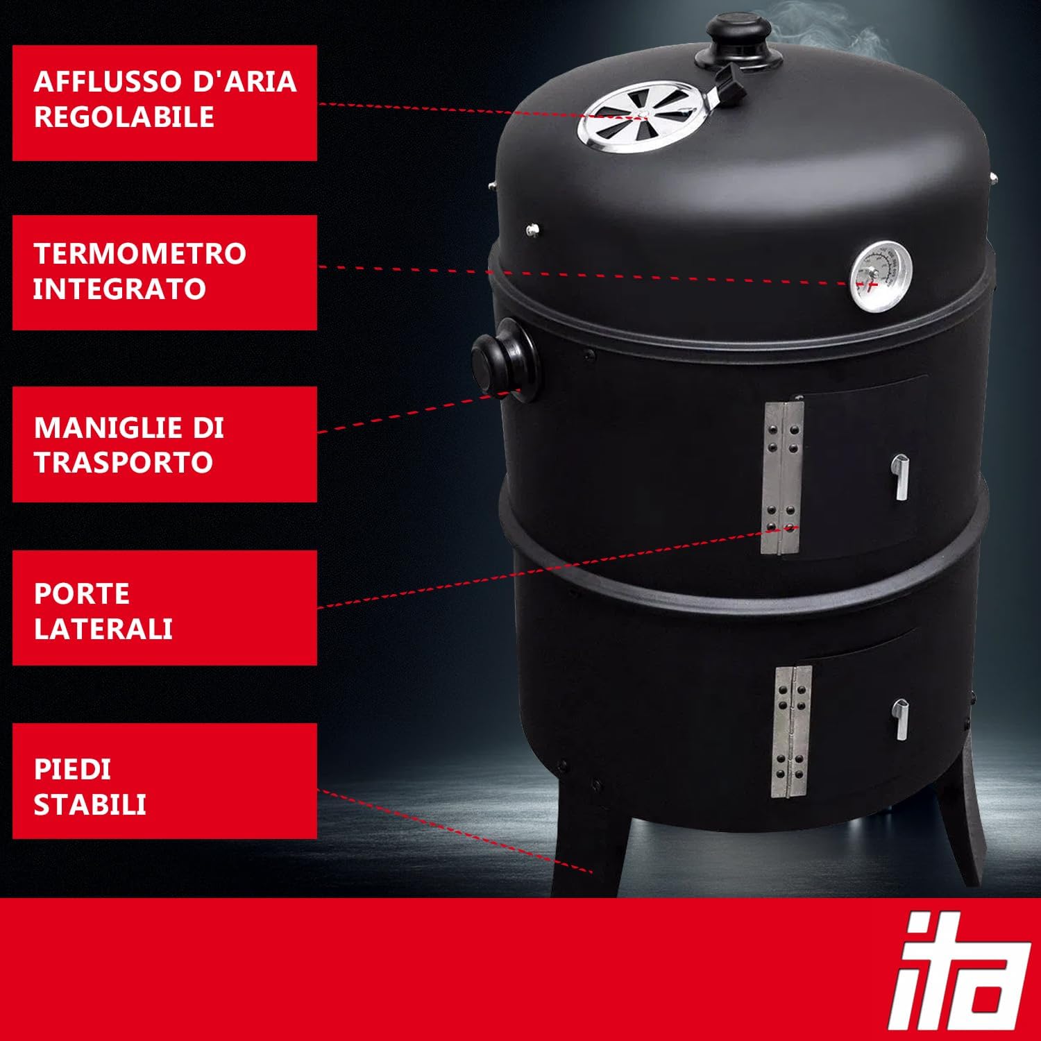 Thumbnail 5 de ITA Griglia Multifunzione 3 in 1: grigliare, affumicare e cuocere con termometro e regolazione aria