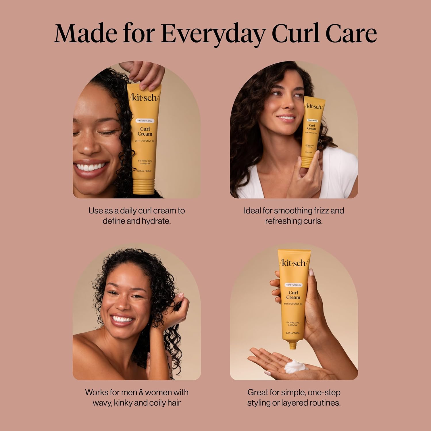 Detalle 2 de Kitsch Moisturizing Curl Cream for Curly Hair (Lightweight, Frizz Control & Shine) – 5.3 oz