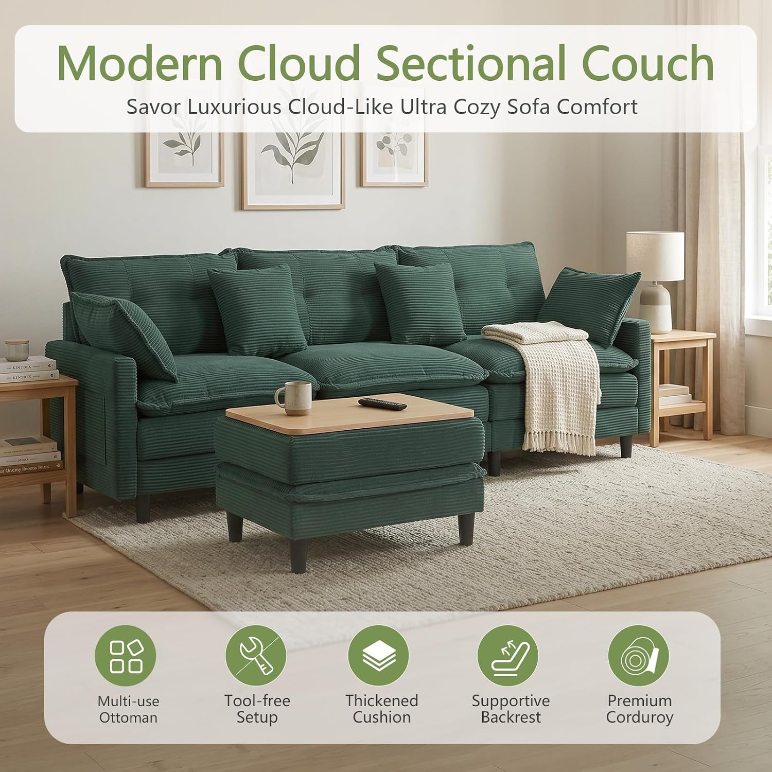 Detalle de Corduroy Sectional Sofa, 107.3-Inch