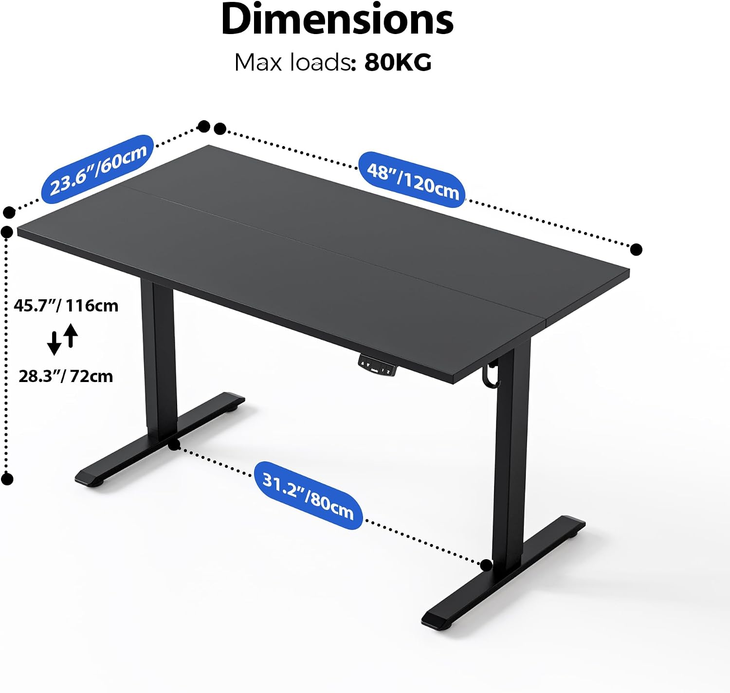 Detalle de Agilestic DJ 48 x 24-Inch Electric Standing Desk, Black, Memory Presets