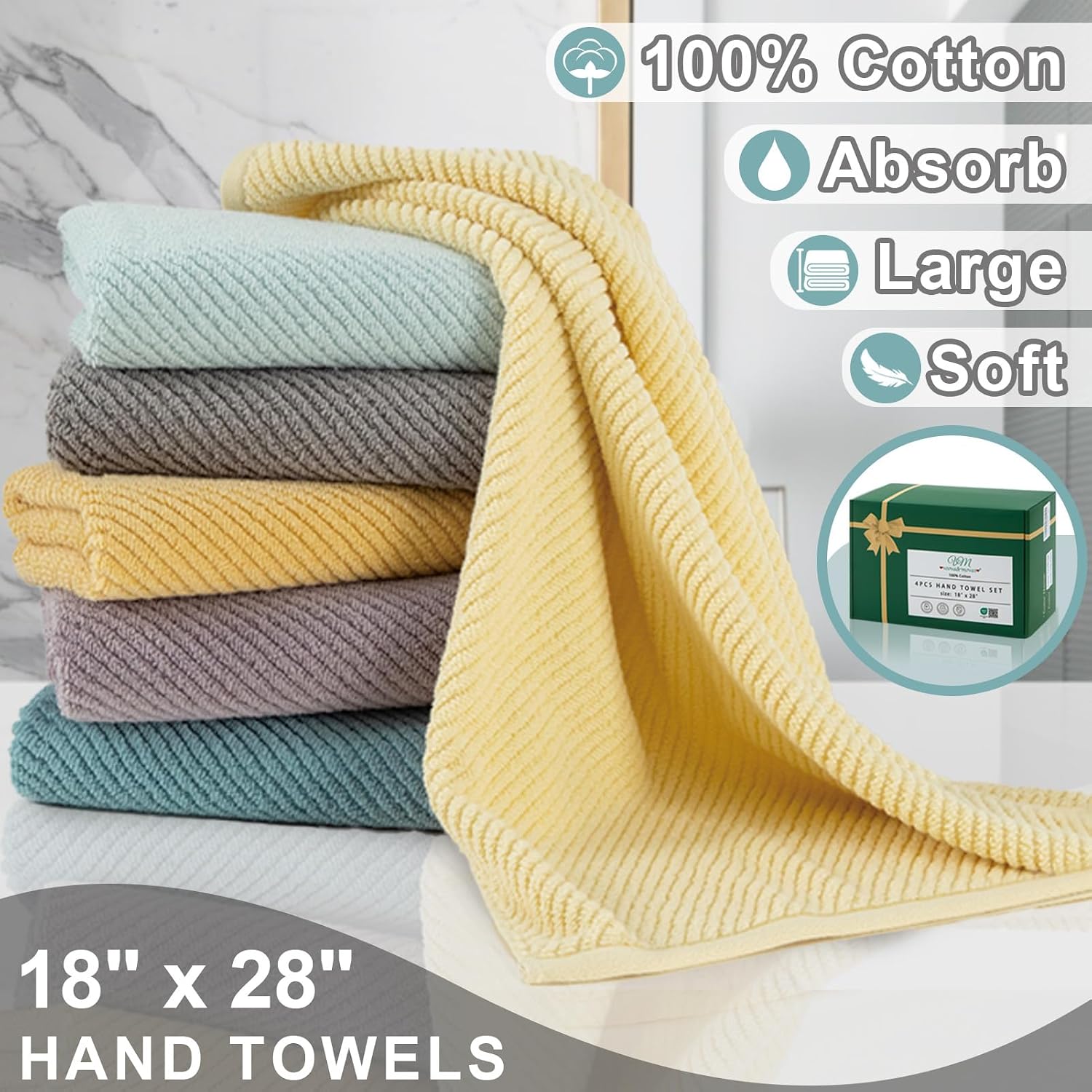 Thumbnail 2 de Teal 4-Piece Hand Towel Set 18x28