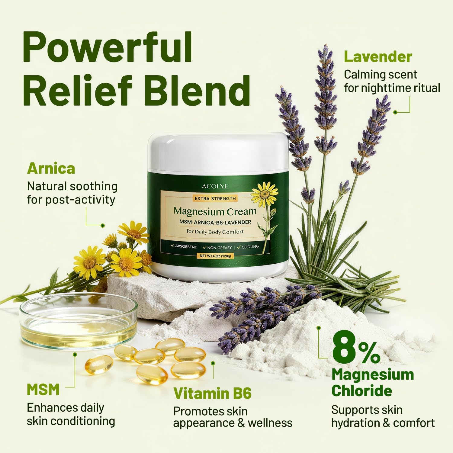 Thumbnail 6 de Acolye Total Relief Magnesium Cream with Arnica, 8% Magnesium Chloride, MSM & B6