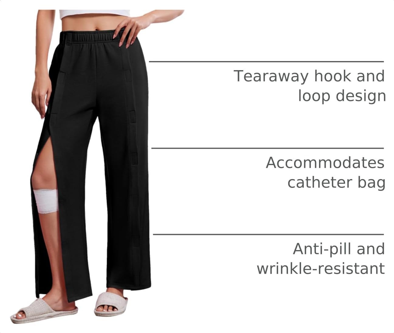 Detalle de Deyeek Women's Tear-Away Recovery Pants with Hook-and-Loop Sides and Deep Pockets