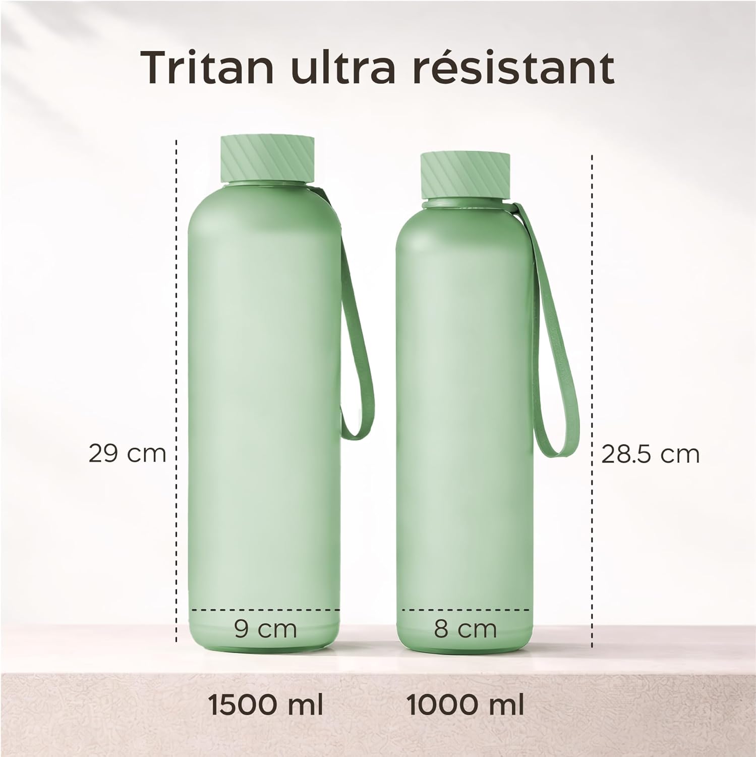 Thumbnail 2 de Twinzee Gourde 1L sans BPA anti-fuite en Tritan (vert clair) pour sport, école et bureau