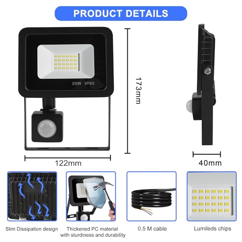 Thumbnail 5 de Realky 20W Fari Led Esterno con Sensore di Movimento IP65 – 2000LM, 6500K