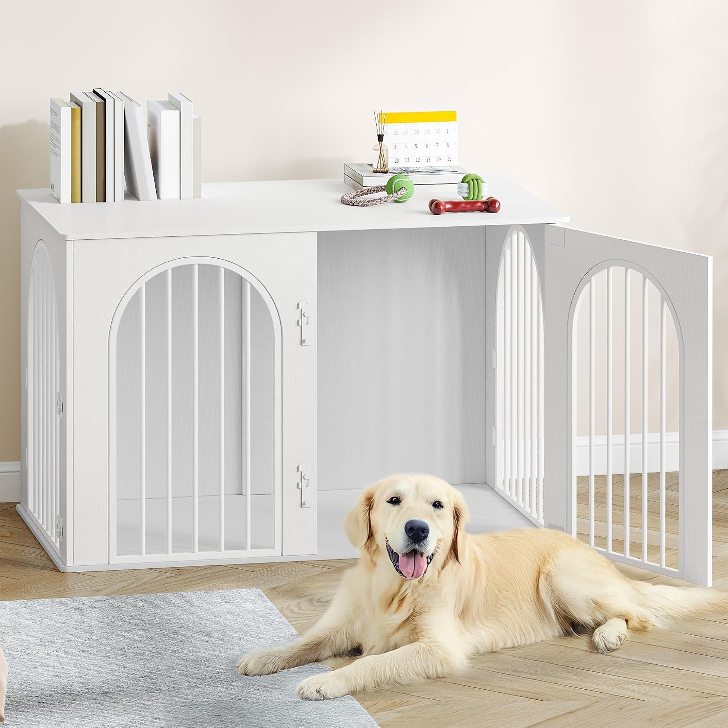 Detalle de Hzuaneri Hundekäfig Möbel DFC86013W – 108 cm Hundebox mit Bogentür und 3 Zugängen