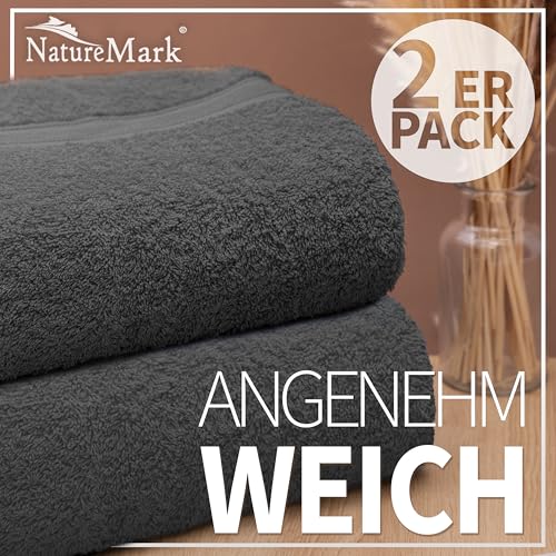 Detalle de NatureMark Dusch-Handtuch 2er Pack Premium 70x140 cm – Anthrazit grau