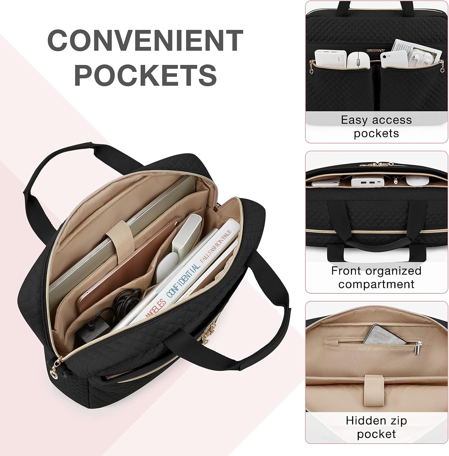 Detalle 2 de bagsmart 15.6-inch Laptop Bag briefcase for women – black commuter and travel laptop case