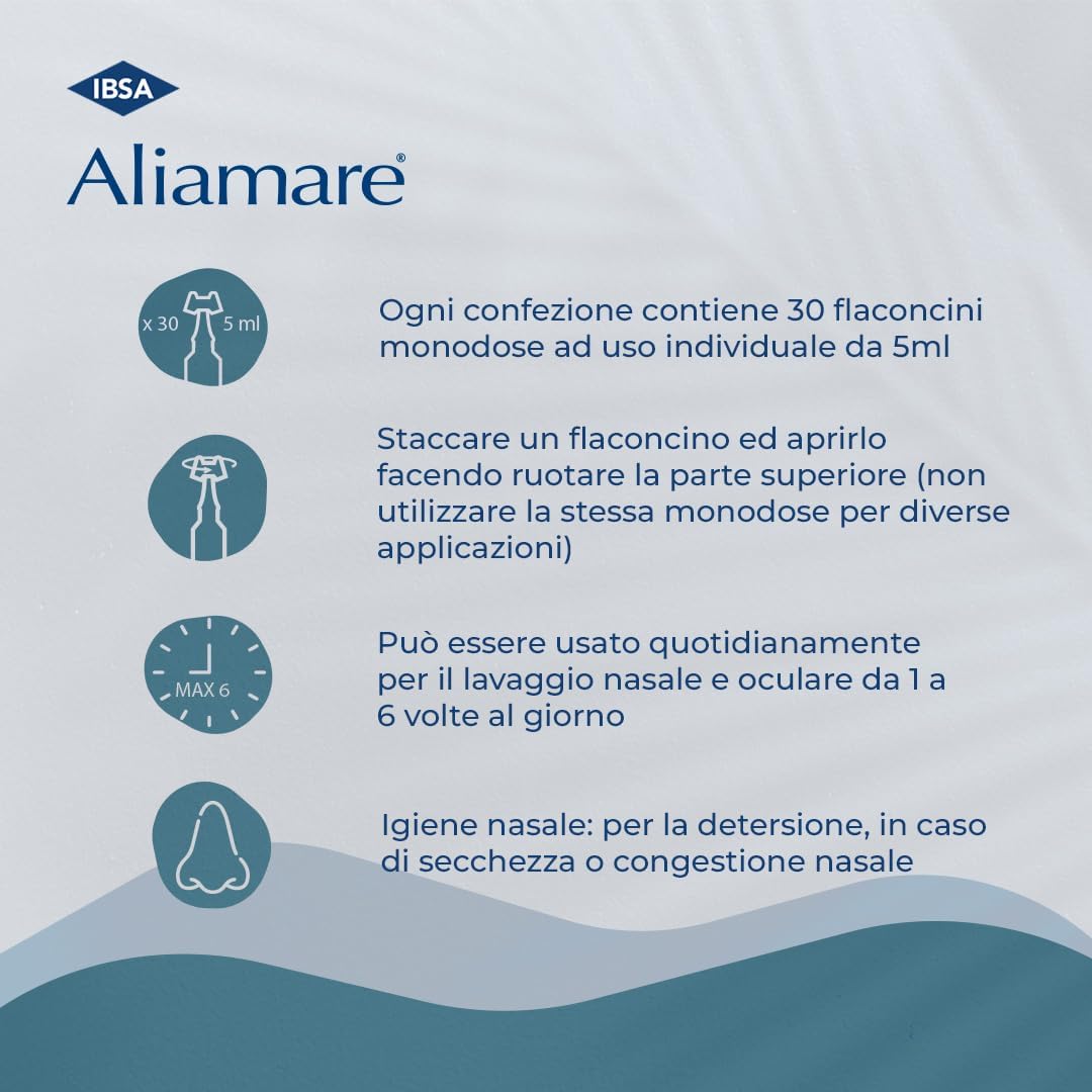 Detalle de IBSA Aliamare - 30 flaconcini monodose: soluzione fisiologica sterile per igiene, detersione e aerosolterapia