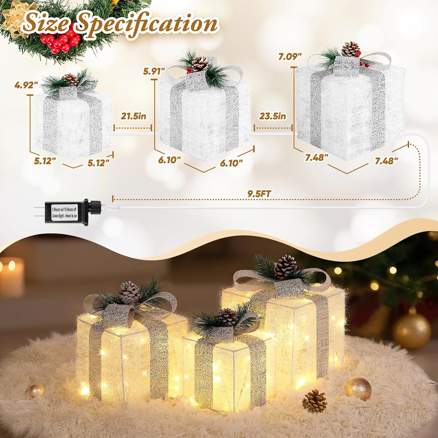 Detalle 2 de Towponics Lighted Christmas Gift Boxes, 60 LEDs