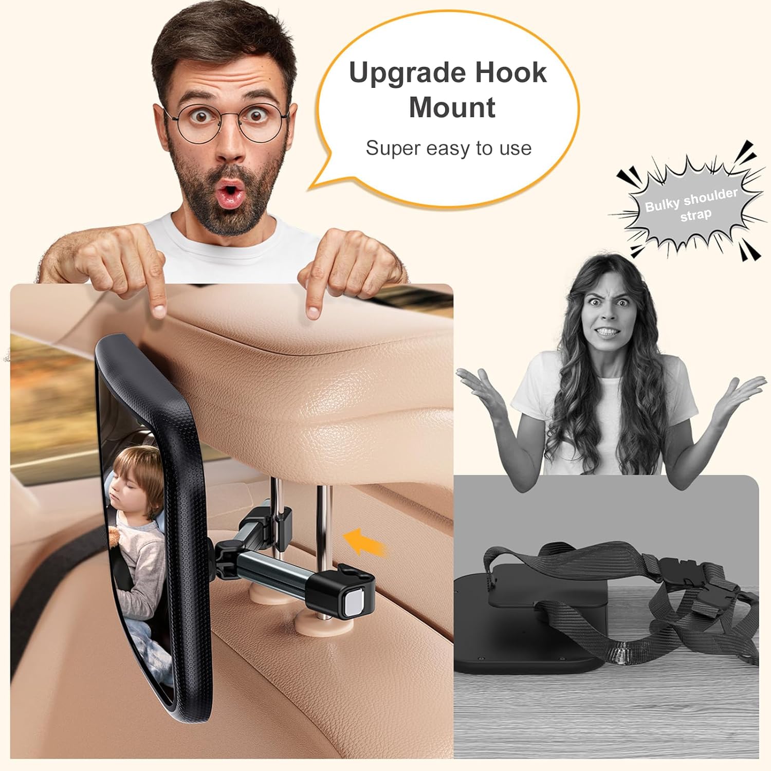 Thumbnail 4 de Rétroviseur voiture bébé YOVKOK 360° avec clip à crochet stable (noir ou gris)