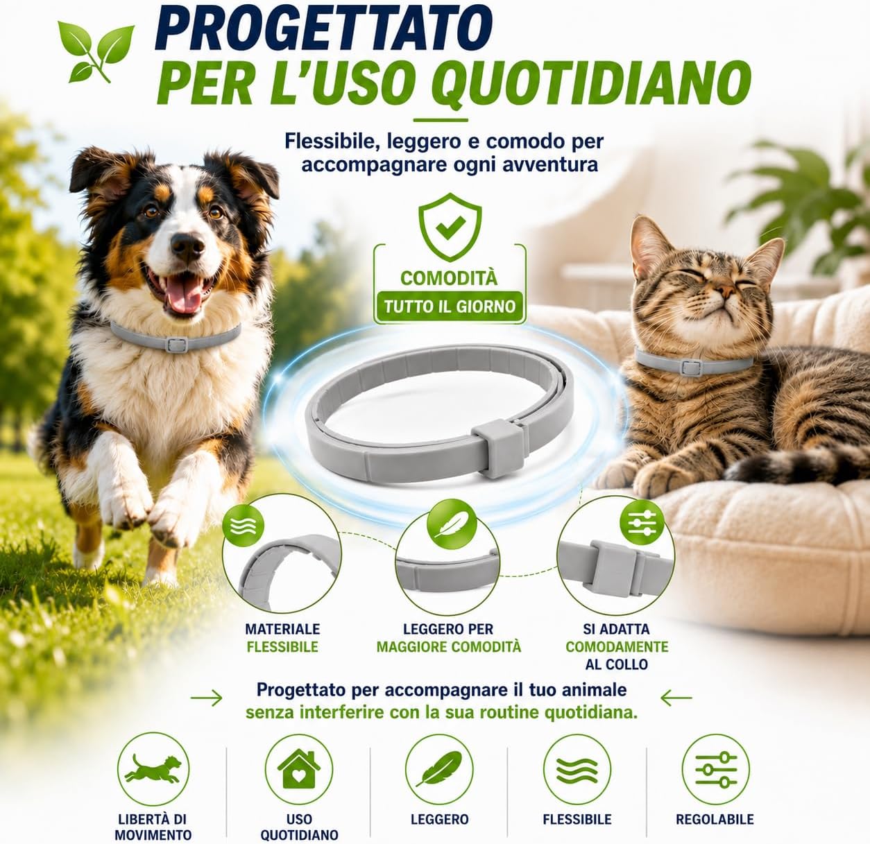 Detalle de Collare antiparassitario per cani – protezione naturale 8 mesi, 65 cm regolabile
