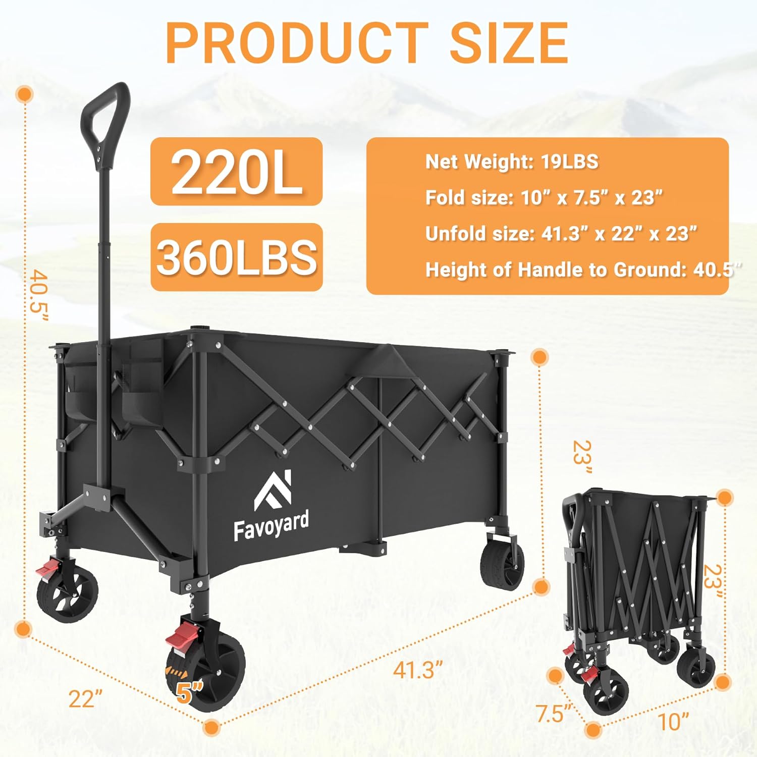Thumbnail 6 de Favoyard 220L Large Capacity Festival Trolley: Heavy-Duty Folding Wagon with All-Terrain Wheels