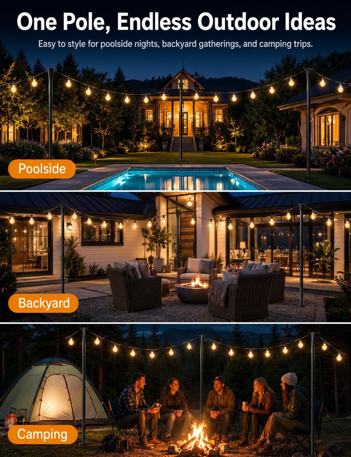 Detalle 2 de 4 Pack Outdoor String Light Poles – Adjustable Thickened Metal Hanger Set for Patio and Garden