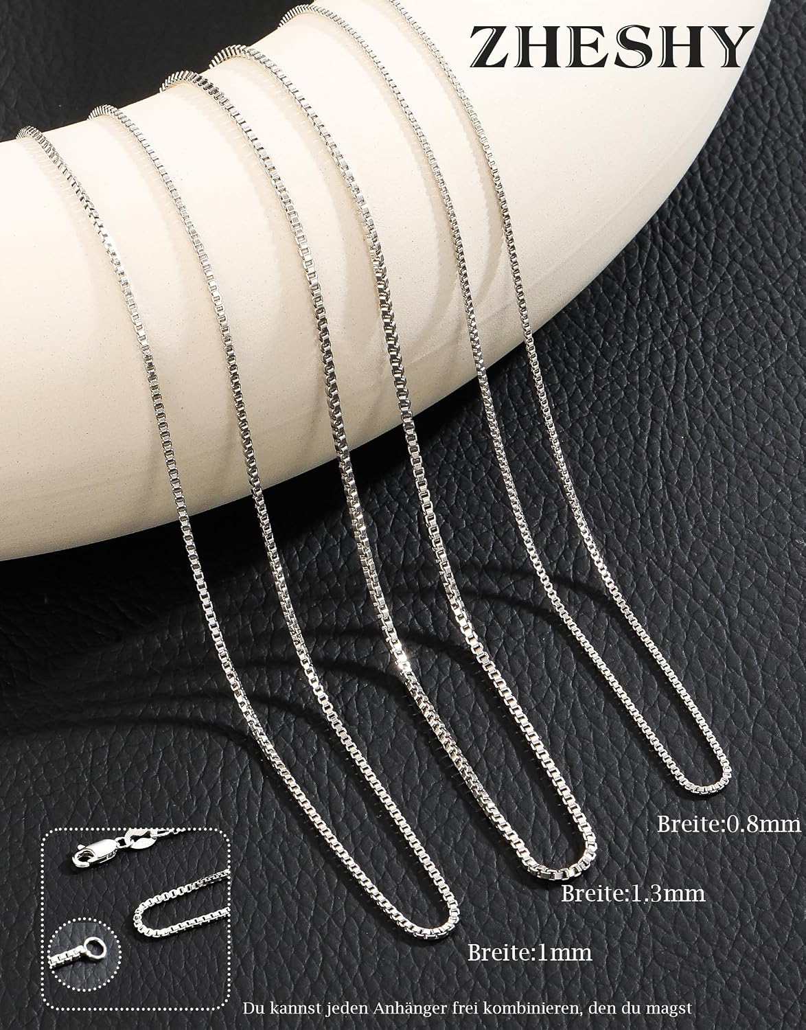 Thumbnail 4 de ZHESHY Silberkette 925 Damen ohne Anhänger – feine Halskette in 3 Breiten, 40–55 cm