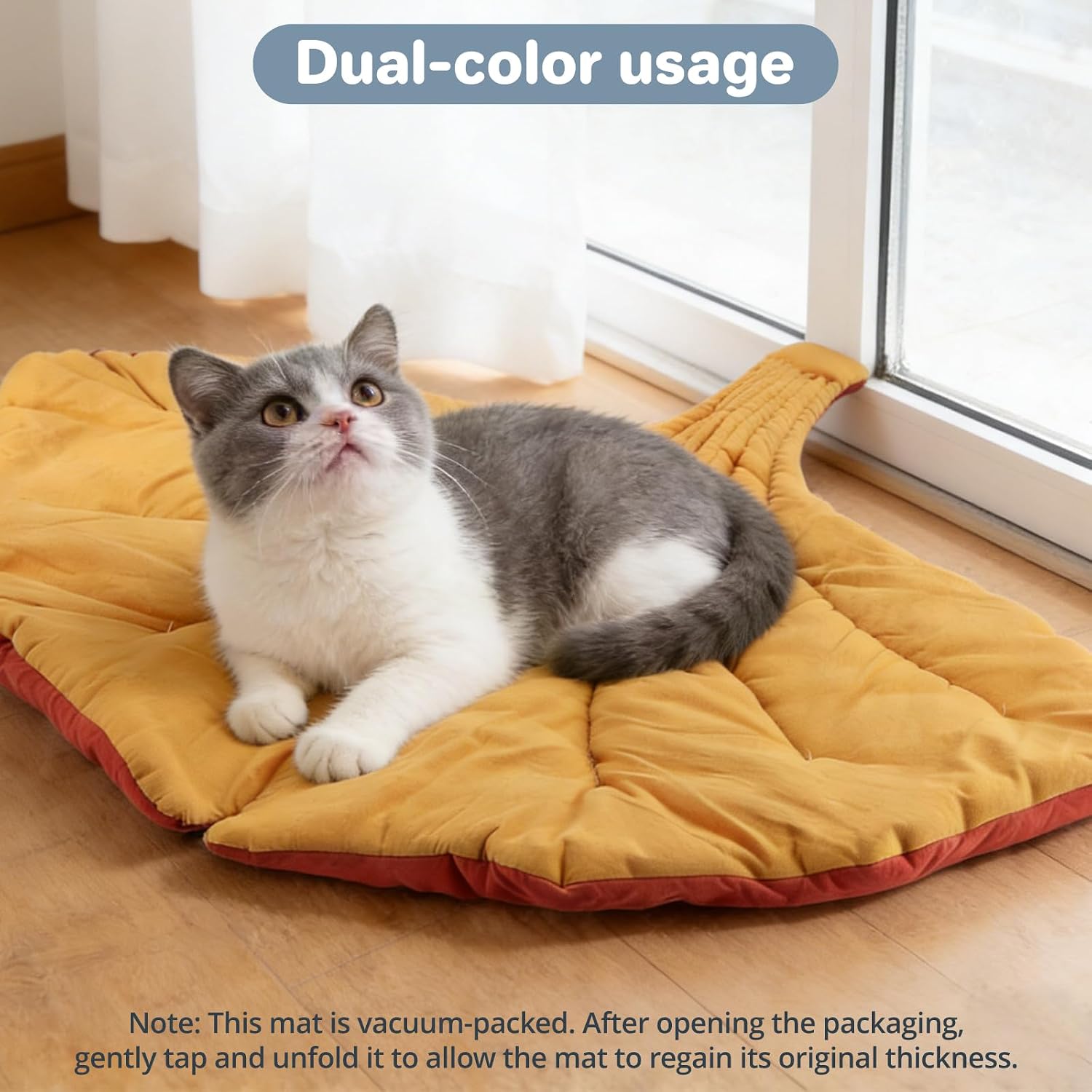 Detalle de Luvore Leaf Shaped Cute Cat Mat – 57x64cm Cotton Cozy Pet Bed for Cats and Small Dogs