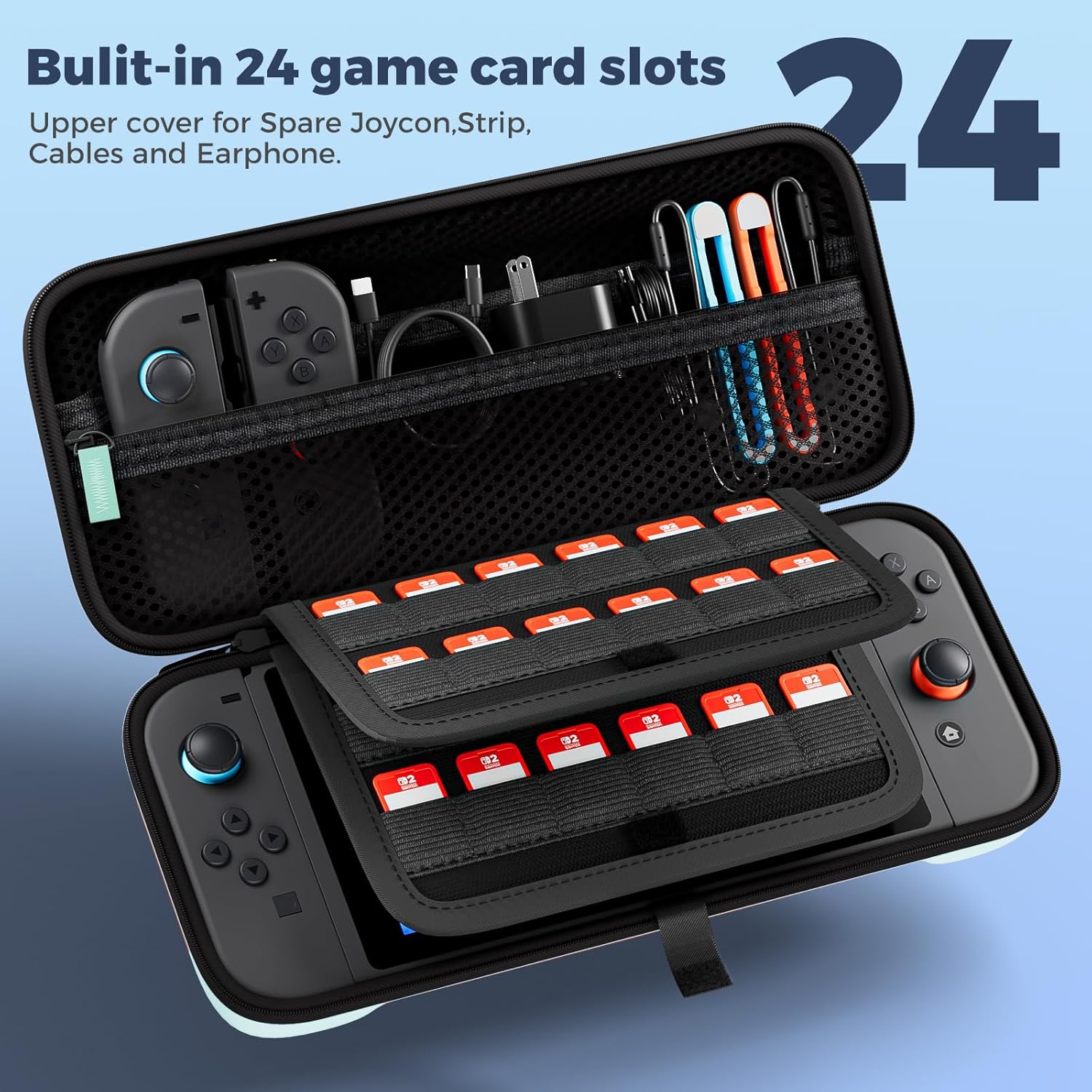 Detalle de ProCase Carrying Case for Nintendo Switch 2 (2025) – 24 Card Slots, Hard EVA Travel Case