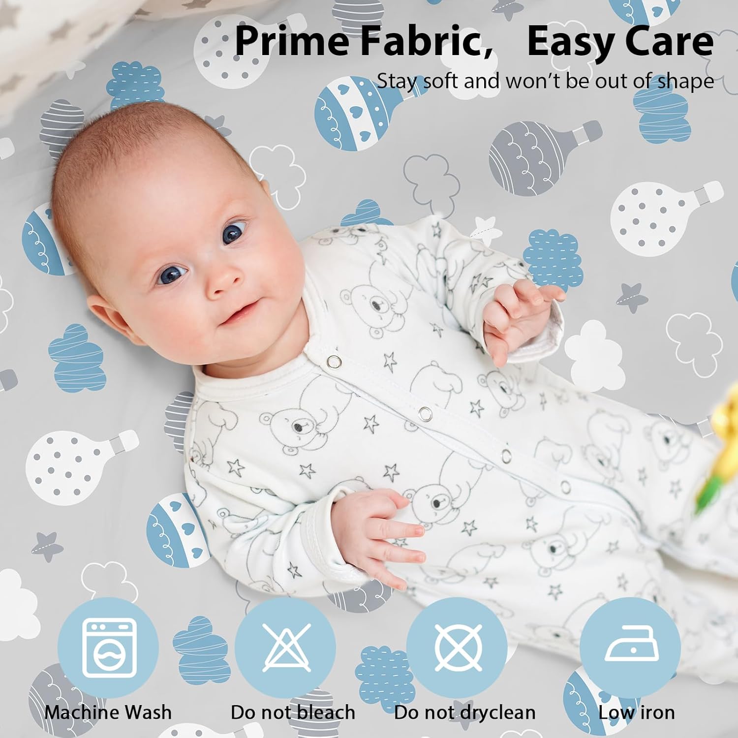 Thumbnail 5 de Next to Me 85x51cm Fitted Crib Sheets | 3 Pack, Ultra-Soft Microfiber in Blue Cloud Animal