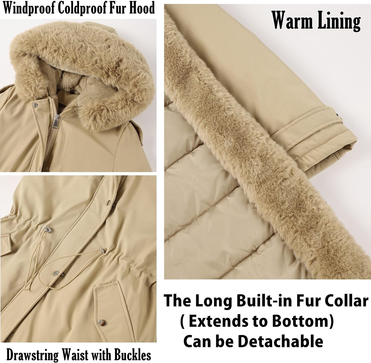 Detalle de RISISSIDA R7614 Women’s Long Quilted Puffer Coat with Removable Fur Trim