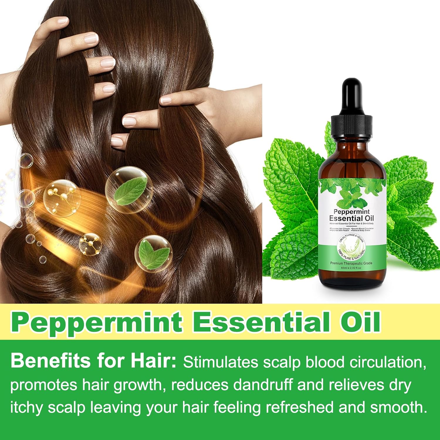 Detalle de FSLHCY pepermuntolie 60 ml, etherische olie met glazen druppelaar