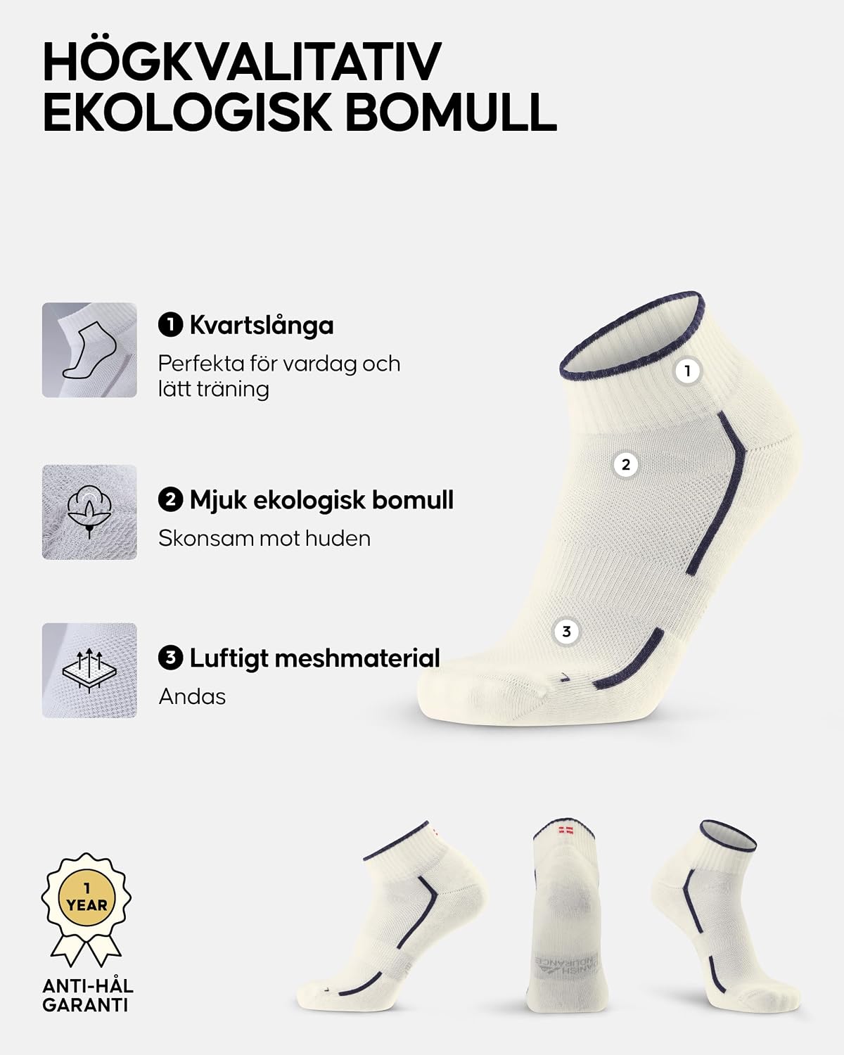 Detalle de DANISH ENDURANCE bomullsstrumpor med dämpning, hålfotsstöd och mesh
