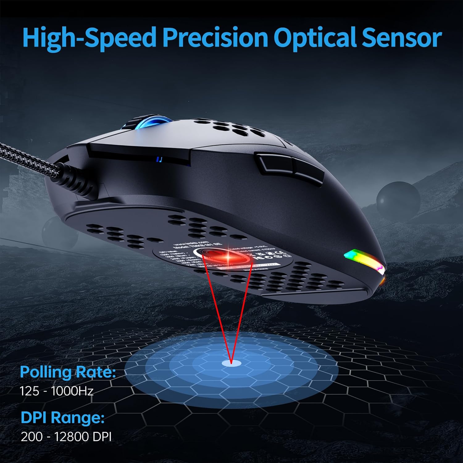 Thumbnail 1 de Dierya × TMKB M1SE Souris gamer filaire (capteur optique 12800 DPI, 6 boutons programmables, RGB)