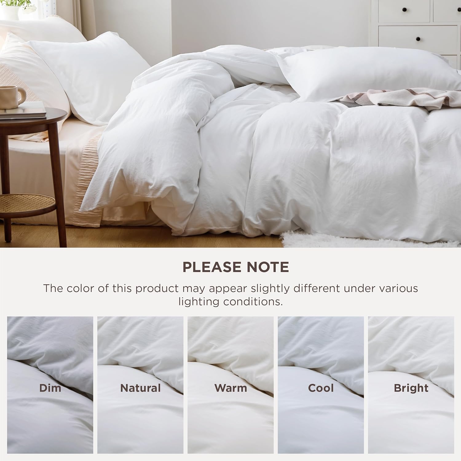 Detalle de Bedsure CAA9B1AW1QU Queen Duvet Cover Set, White Polyester, Zipper Closure