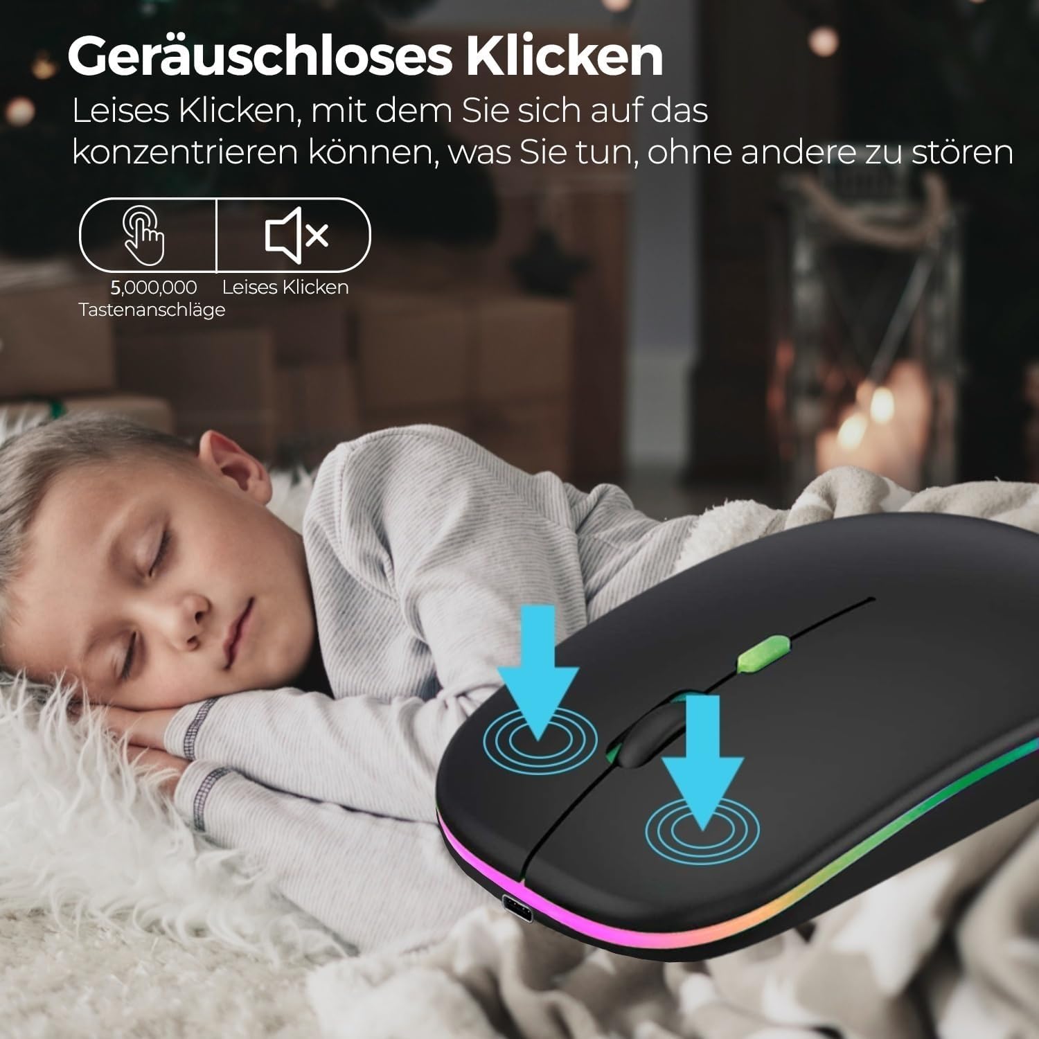 Thumbnail 5 de GLOBAL TECH Kabellose Bluetooth-Maus mit Dual-Modus (2,4 GHz & Bluetooth), wiederaufladbar, ultradünn – Schwarz