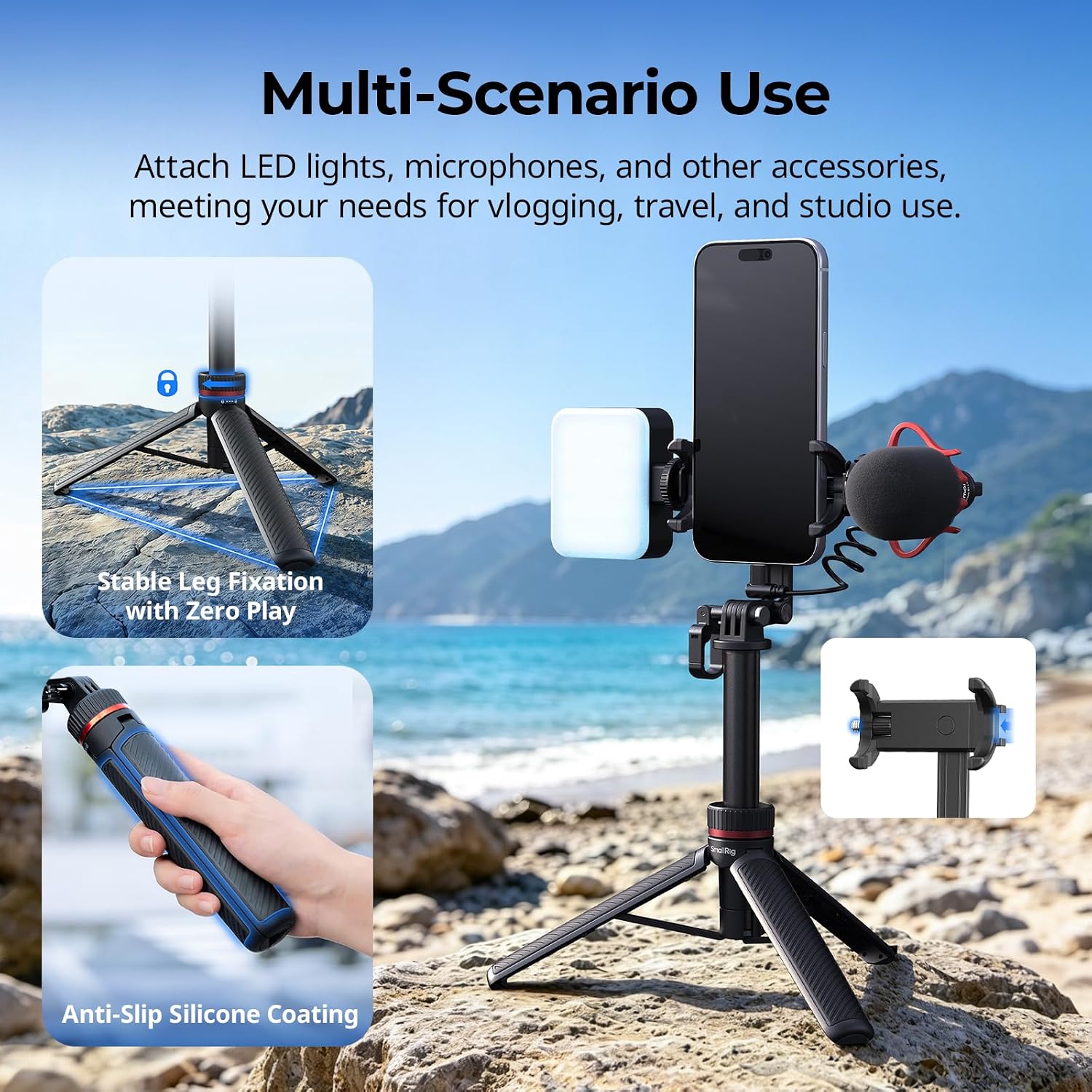 Thumbnail 6 de SMALLRIG VT-17 3-in-1 reisstatief met telefoonhouder en karabijnhaak