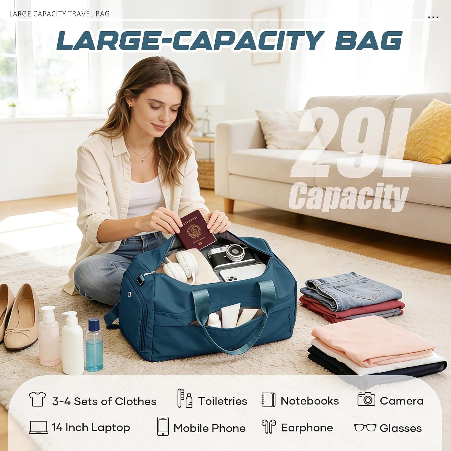 Thumbnail 4 de WEPLAN Sports Gym Bag (Womens Mens) Weekend Duffle with Shoe Compartment, Wet Pocket & 28.8L Capacity